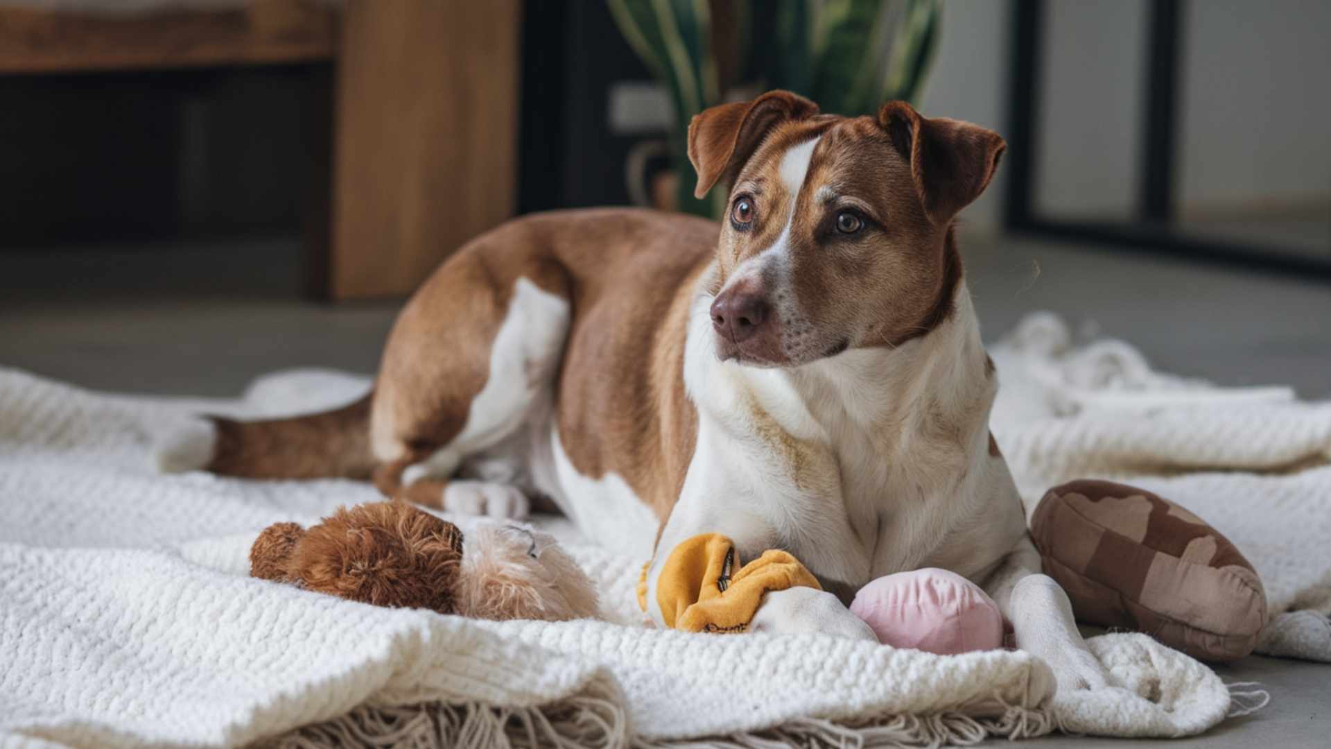 perrita con peluche